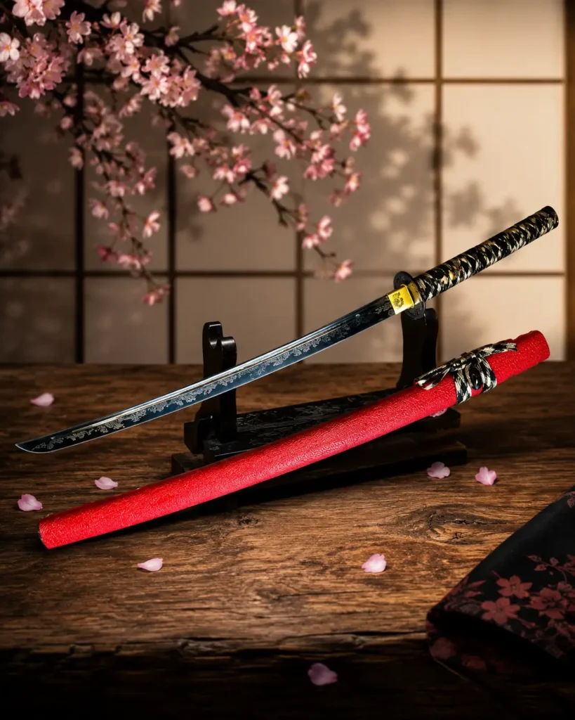 Katana forjada en acero 1045 con decoración Flor de Cerezo.